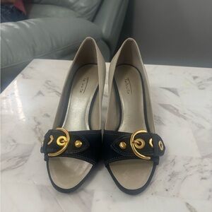 Talbots Black and Cream Heels with Gold Accents